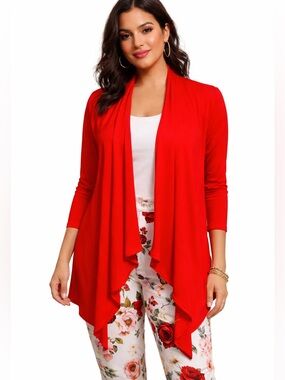 NWT Anthony SZ S red open front oversized cardigan/bust 50”/rear PTP 25”